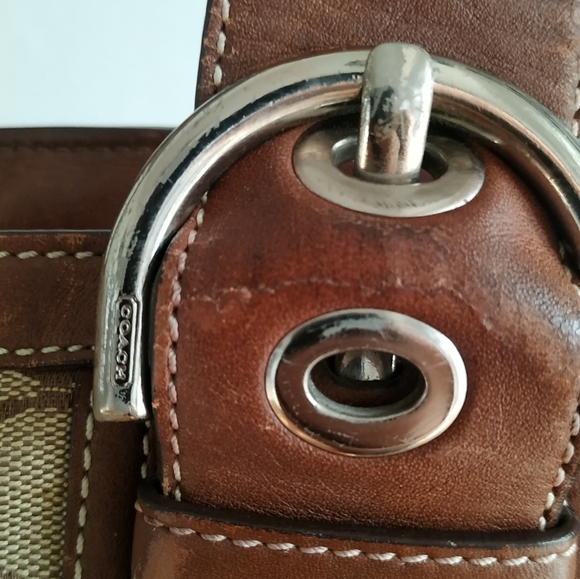 Coach Signature Brown Canvas Gallery 10079 Large Carry All Zip Up Shoulder Purse - Picture 9 of 17